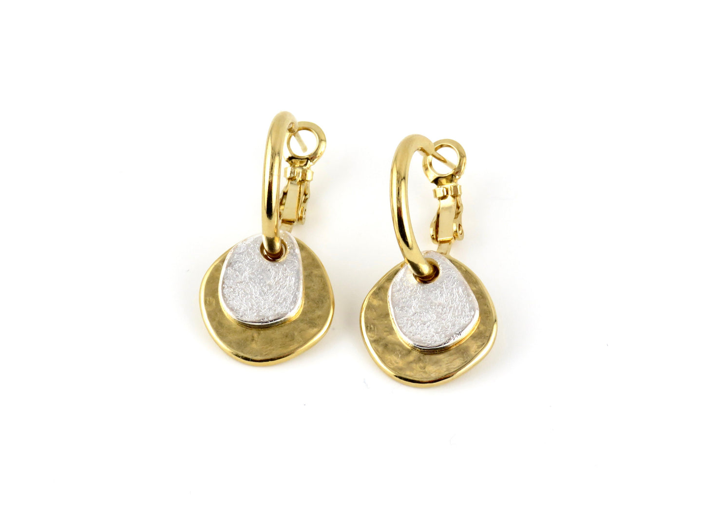 Two Tone Earrings | Gold Silver Hoop Earrings | Mixed Metal Earrings | Hammered Gold Silver Earrings