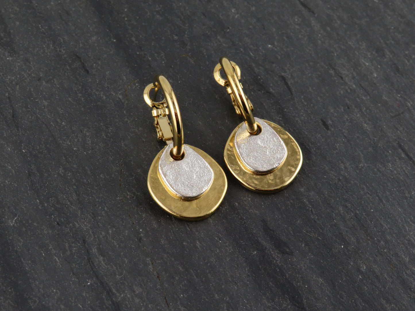 Two Tone Earrings | Gold Silver Hoop Earrings | Mixed Metal Earrings | Hammered Gold Silver Earrings