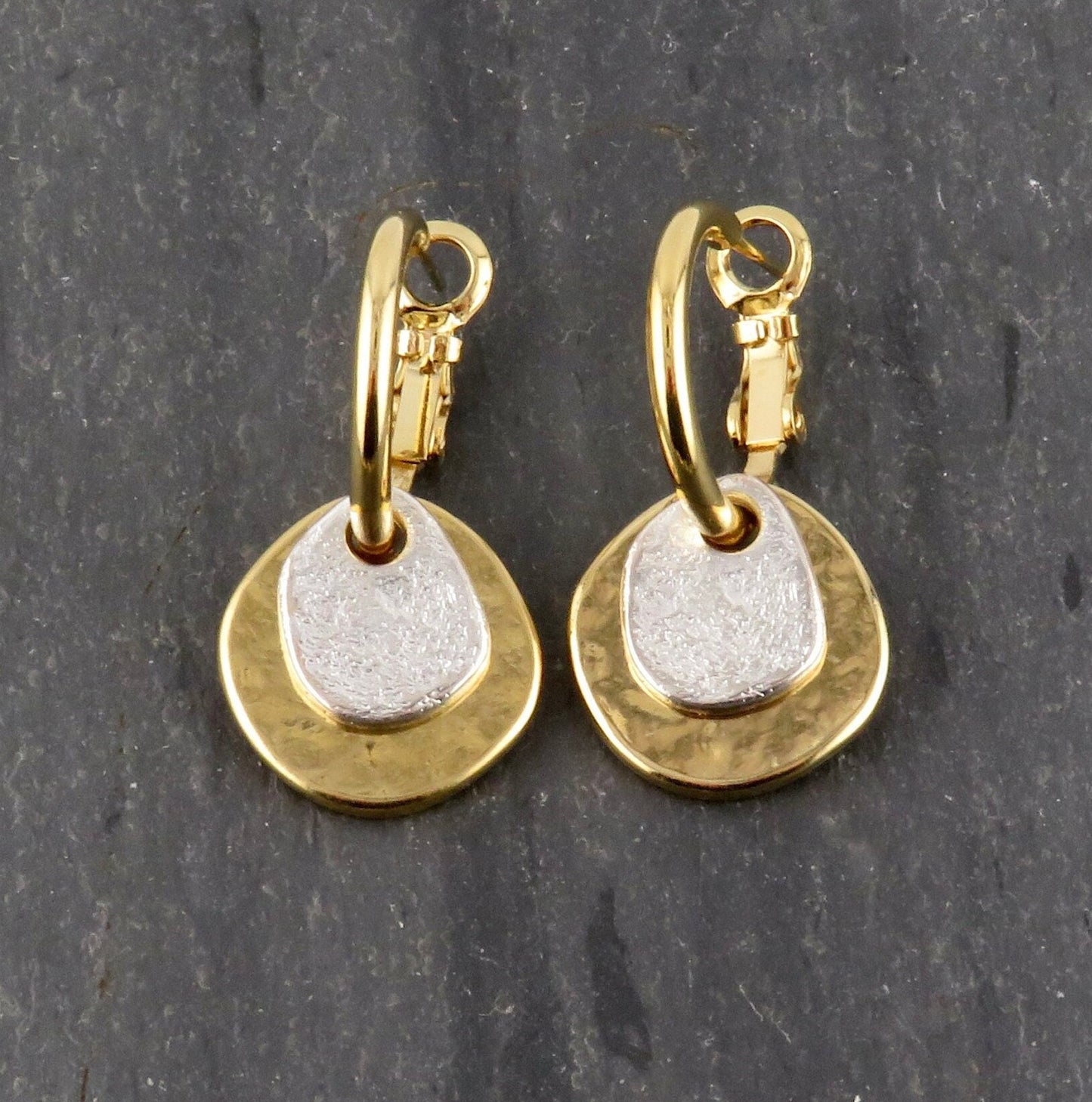 Two Tone Earrings | Gold Silver Hoop Earrings | Mixed Metal Earrings | Hammered Gold Silver Earrings