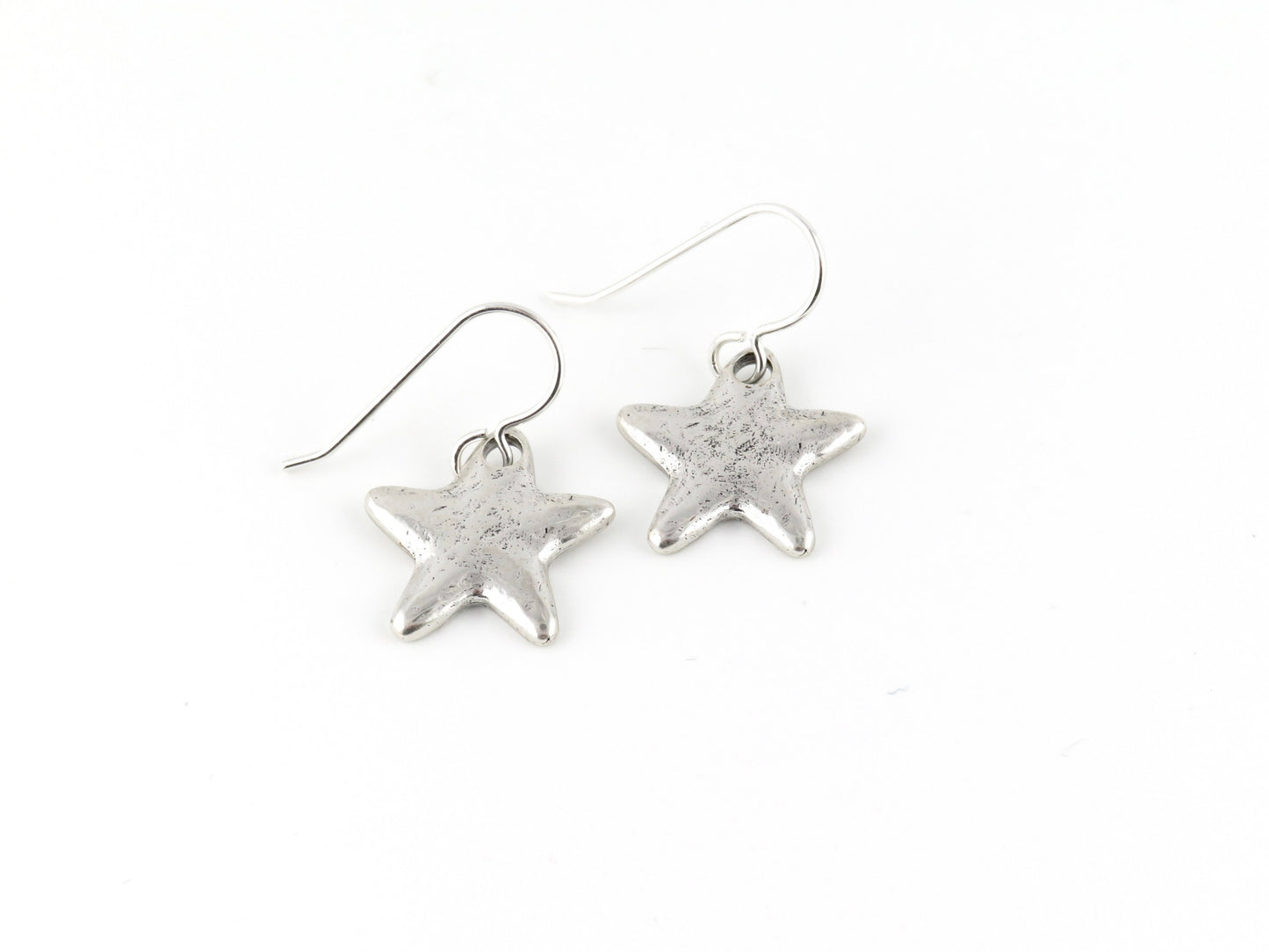 Silver Star Earrings | Rustic Star Earrings | Hammered Star Earrings | Brushed Matte Silver Star Earrings | Simple Star Pendant Earrings