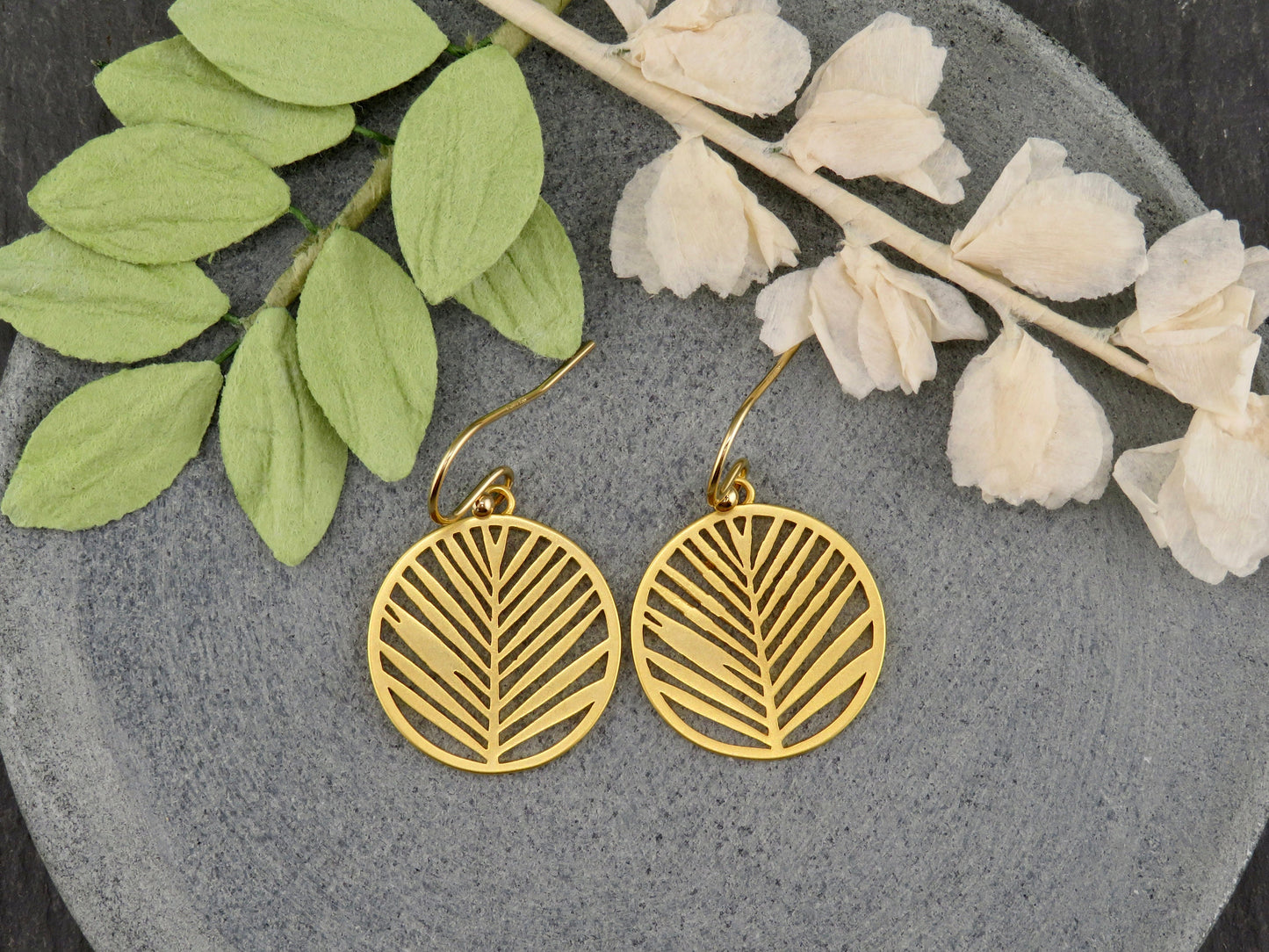 Gold Leaf Earrings | Lightweight Gold Earrings | Gold Laser Cut Leaf Earrings | Hanging Leaves Earrings | Open Nature Earrings