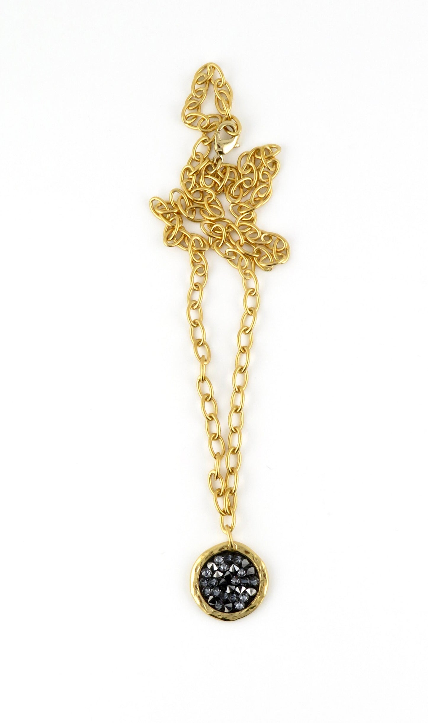 Gold Sparkly Necklace | Multi Crystal Gold Necklace | Gold Gray Crystal Pendant | Multi Sparkles Gold Pendant | Shiny Black Crystal Necklace