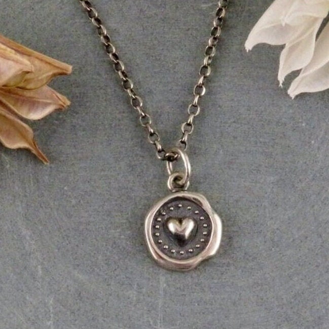 Sterling Heart Necklace | Heart Wax Seal Necklace | Unique Silver Heart Pendant | Love Stamp Necklace | Seal of Love Necklace |Stamped Heart