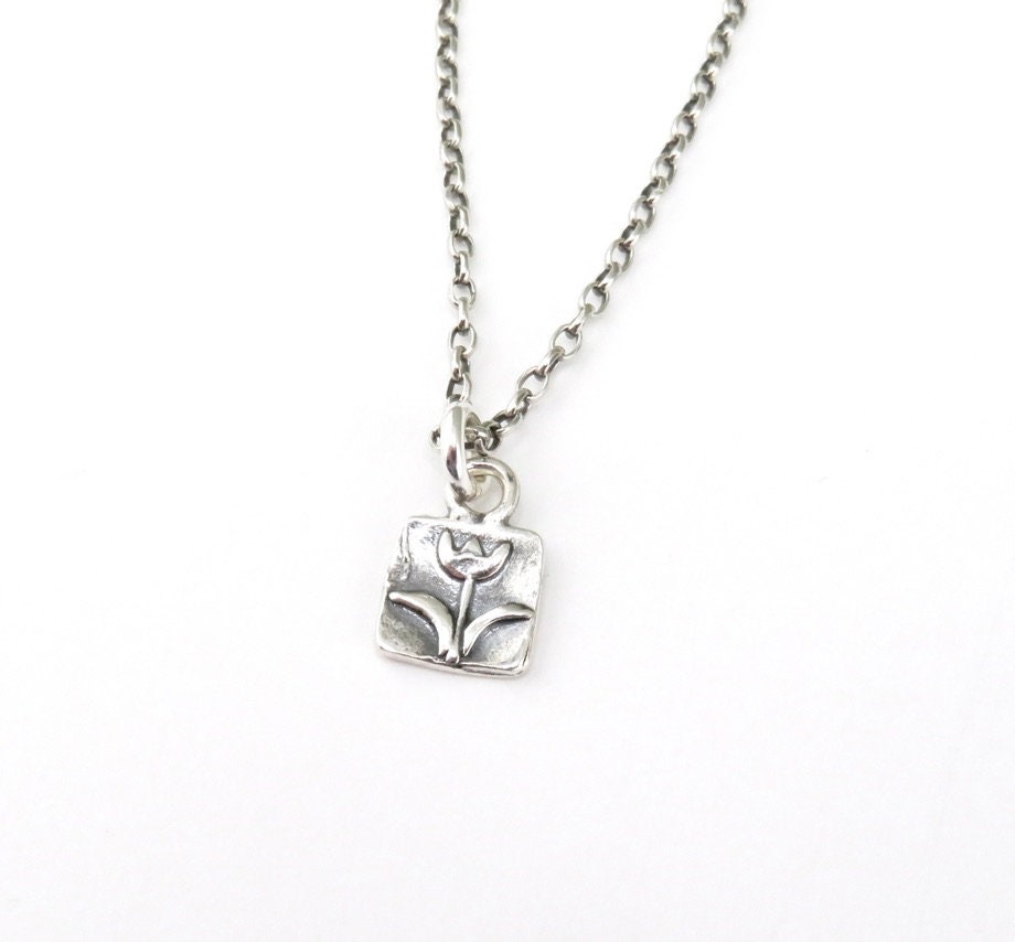 Sterling Tulip Necklace, Minimal Necklace, Simple Charm Necklace, Little Girl Necklace, Cute Flower Necklace, Tulip Charm Necklace