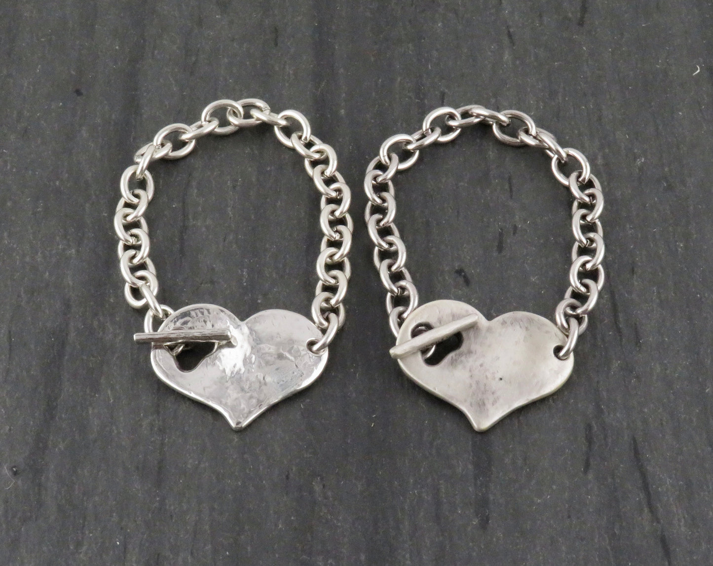 Hammered Silver Heart Bracelet | Chunky Heart Bracelet | Silver Heart Bracelet | Toggle Clasp Heart Bracelet | Unique Heart Bracelet