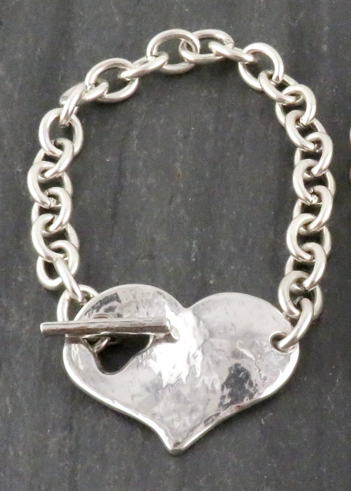 Hammered Silver Heart Bracelet | Chunky Heart Bracelet | Silver Heart Bracelet | Toggle Clasp Heart Bracelet | Unique Heart Bracelet