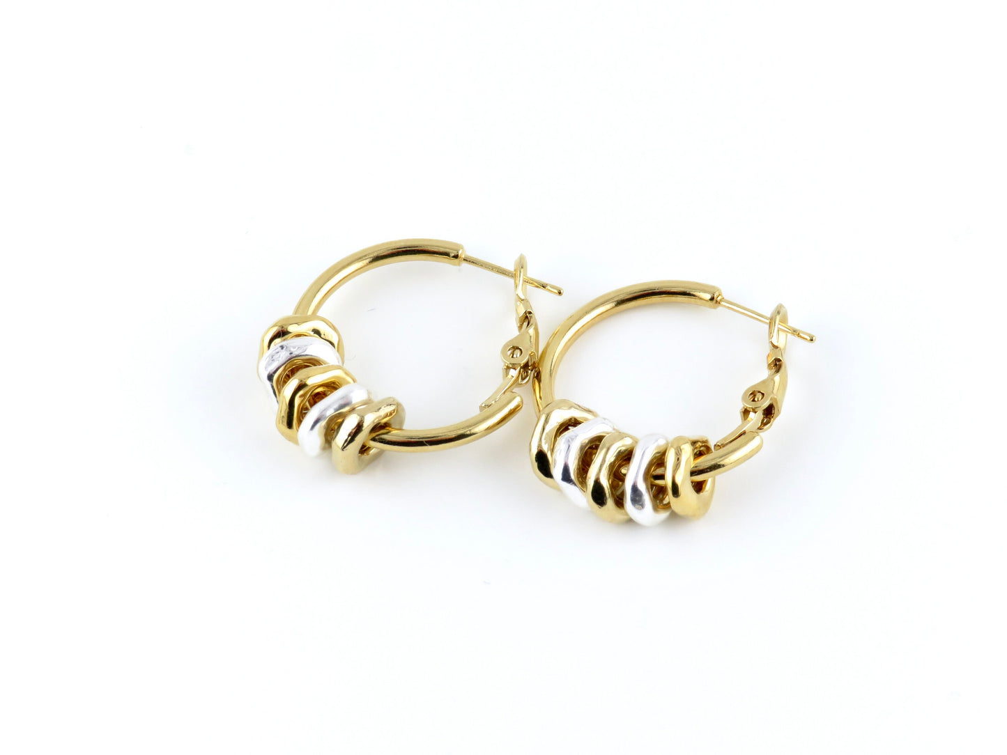 Two Tone Hoop Earrings | Gold and Silver Earrings | Mixed Metal Hoop Earrings | Hammered Hoop Earrings | Gold Silver Dangles | Unique Hoops