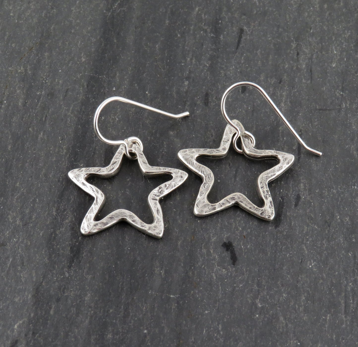 Silver Star Earrings | Outline Star Earrings | Artisan Star Earrings | Hammered Star Earrings | Brushed Matte Silver Star Earrings