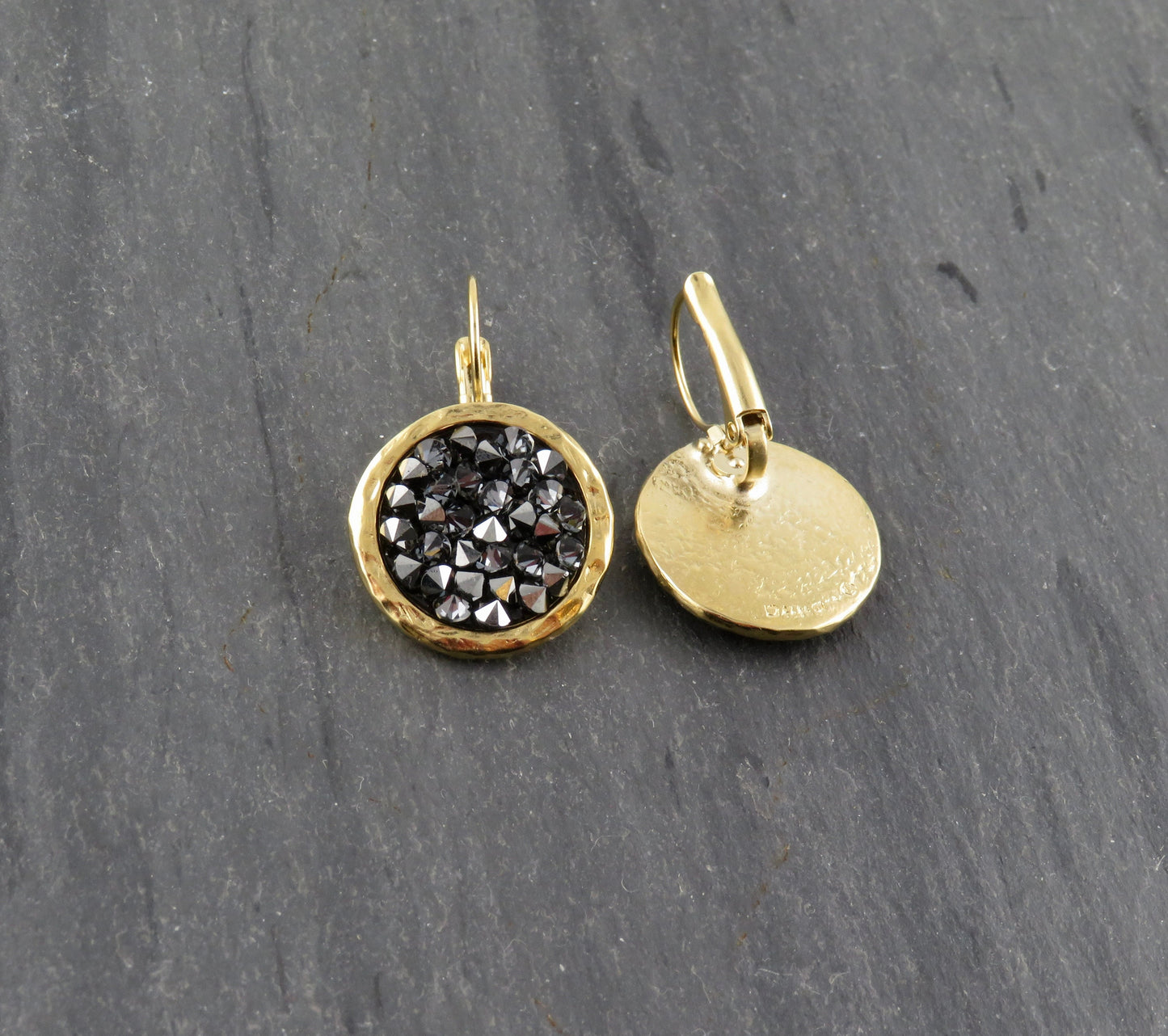 Gold Sparkly Earrings| Black Crystal Gold Earrings | Gold Leverback Earrings | Sparkly Gold Earrings | Black Gold Cocktail Earrings