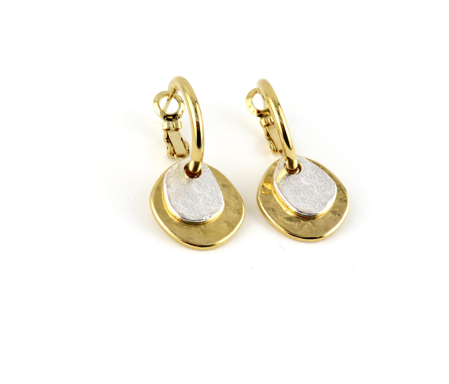 Two Tone Earrings | Gold Silver Hoop Earrings | Mixed Metal Earrings | Hammered Gold Silver Earrings
