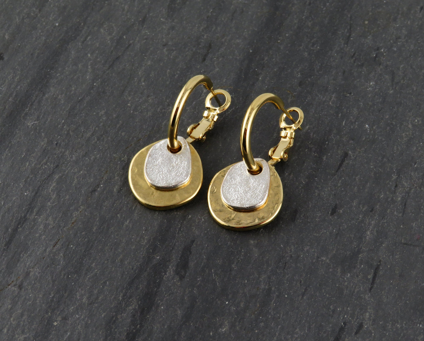 Two Tone Earrings | Gold Silver Hoop Earrings | Mixed Metal Earrings | Hammered Gold Silver Earrings