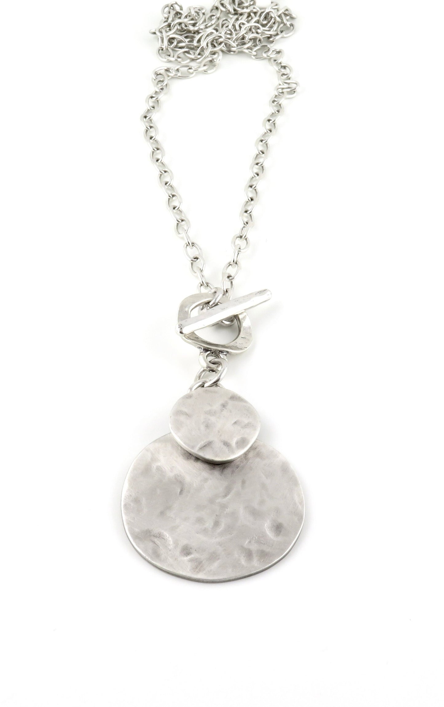Hammered Silver Necklace | Brushed Silver Pendant | Boho Silver Circle Necklace | Chunky Silver Necklace