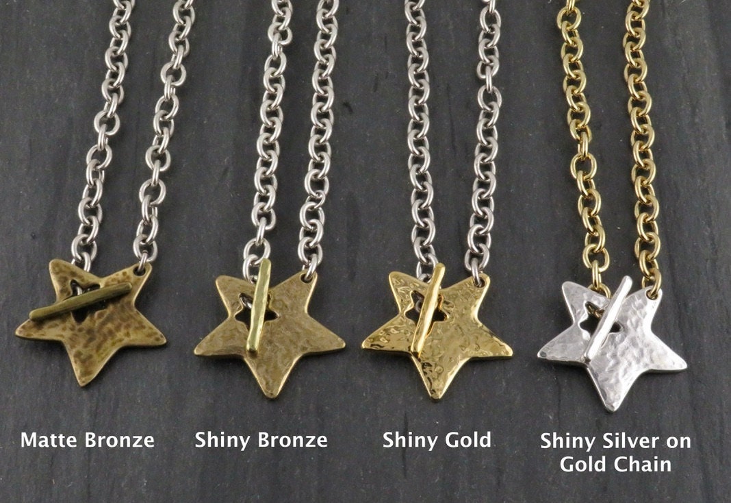 Two Tone Star Necklace | Hammered Star Necklace | Mixed Metal Star Necklace | Chunky Star |Front Toggle Star Necklace | Unique Star Pendant