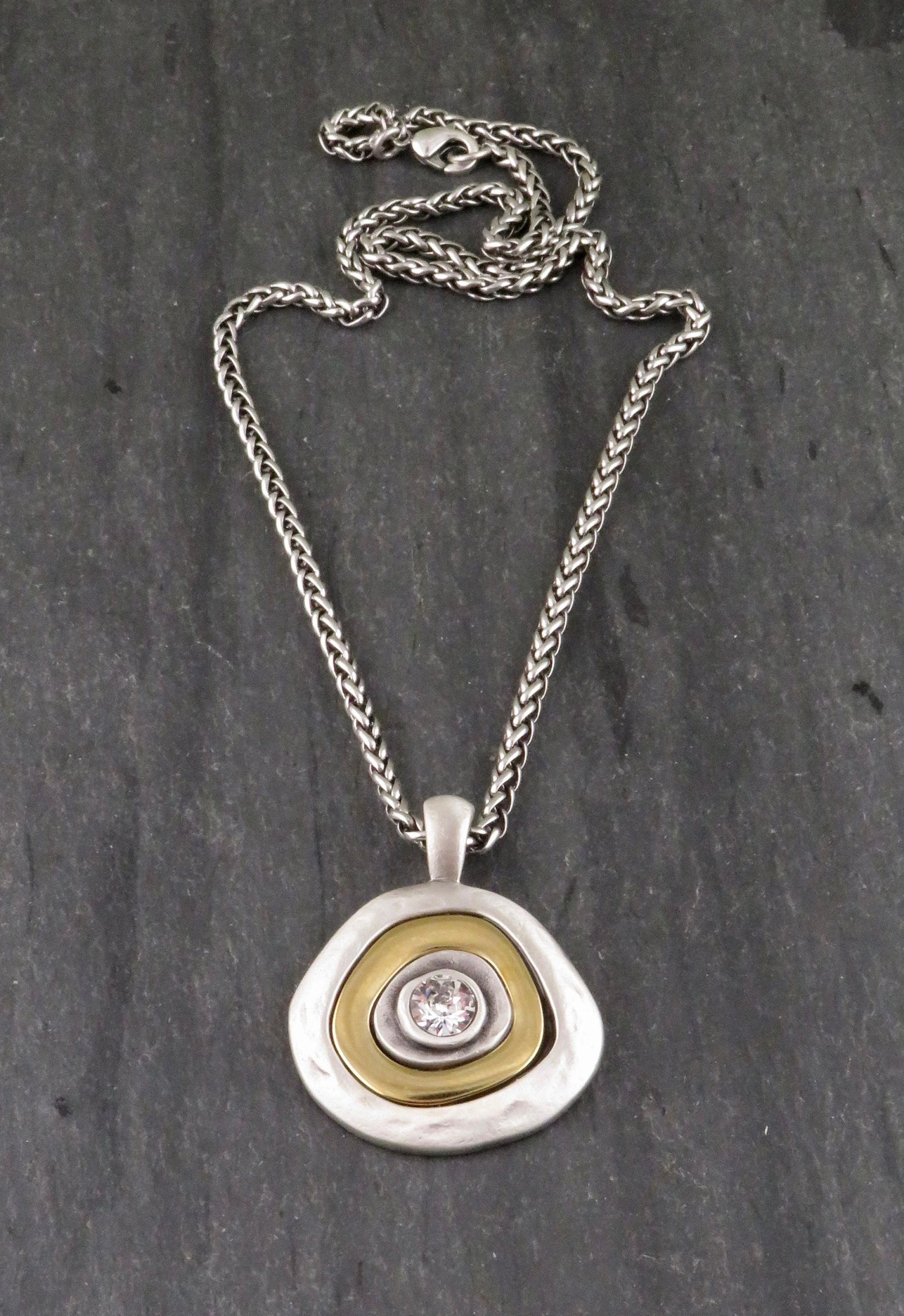 Two Tone Necklace | Gold Silver Necklace | Silver Gold Pendant | Mixed Metal Necklace | Two Toned Sparkle Necklace | Mixed Metal Medallion