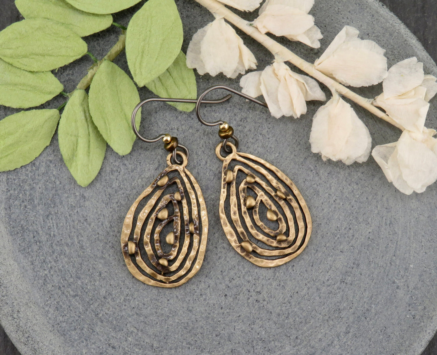 Bronze Drop Earrings | Unique Gold Earrings | Abstract Earrings | Wavy Gold Earrings | Lightweight Bronze Earrings | Tear Drop Earrings