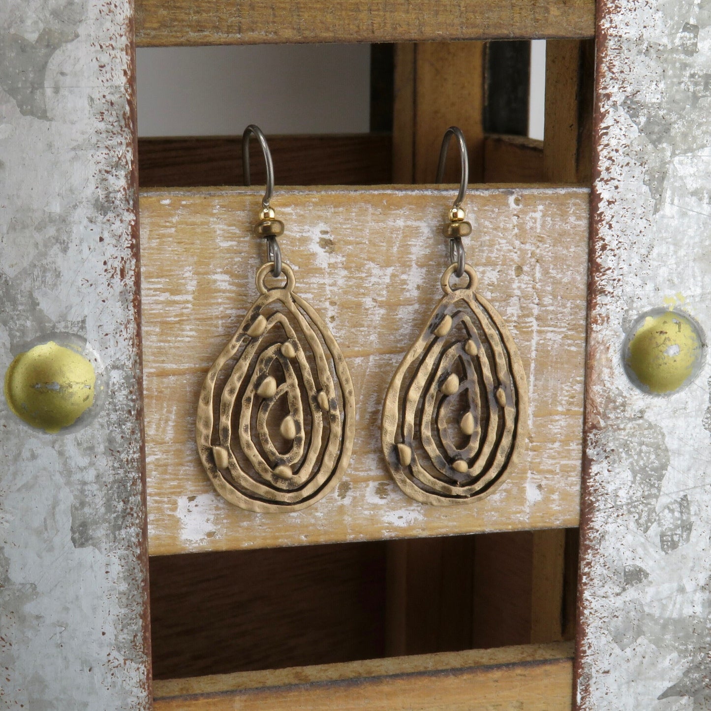 Bronze Drop Earrings | Unique Gold Earrings | Abstract Earrings | Wavy Gold Earrings | Lightweight Bronze Earrings | Tear Drop Earrings