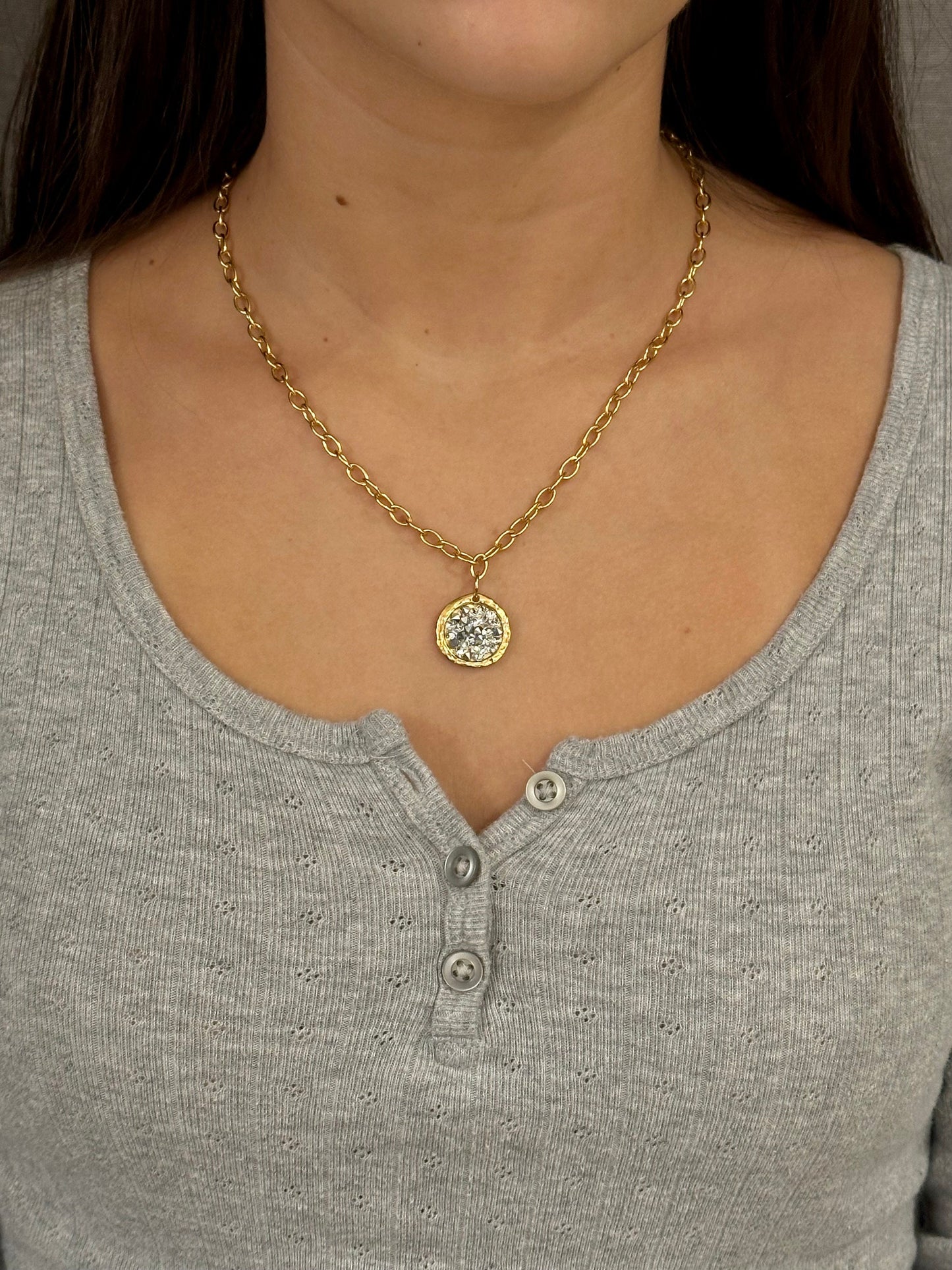 Gold Sparkly Necklace | Multi Crystal Gold Necklace | Gold Silver Crystal Pendant | Multi Sparkles Gold Pendant | Shiny Crystals Necklace