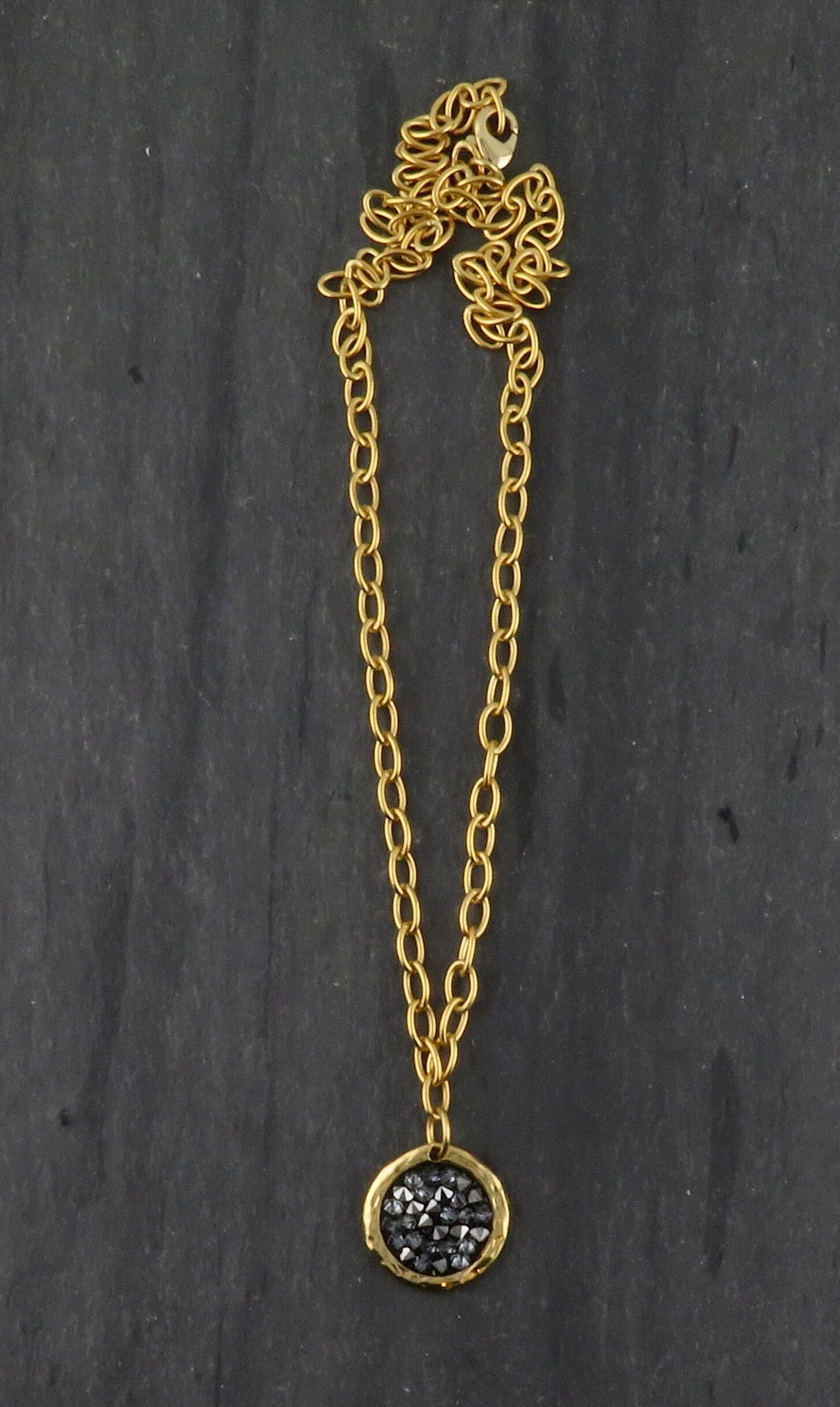 Gold Sparkly Necklace | Multi Crystal Gold Necklace | Gold Gray Crystal Pendant | Multi Sparkles Gold Pendant | Shiny Black Crystal Necklace