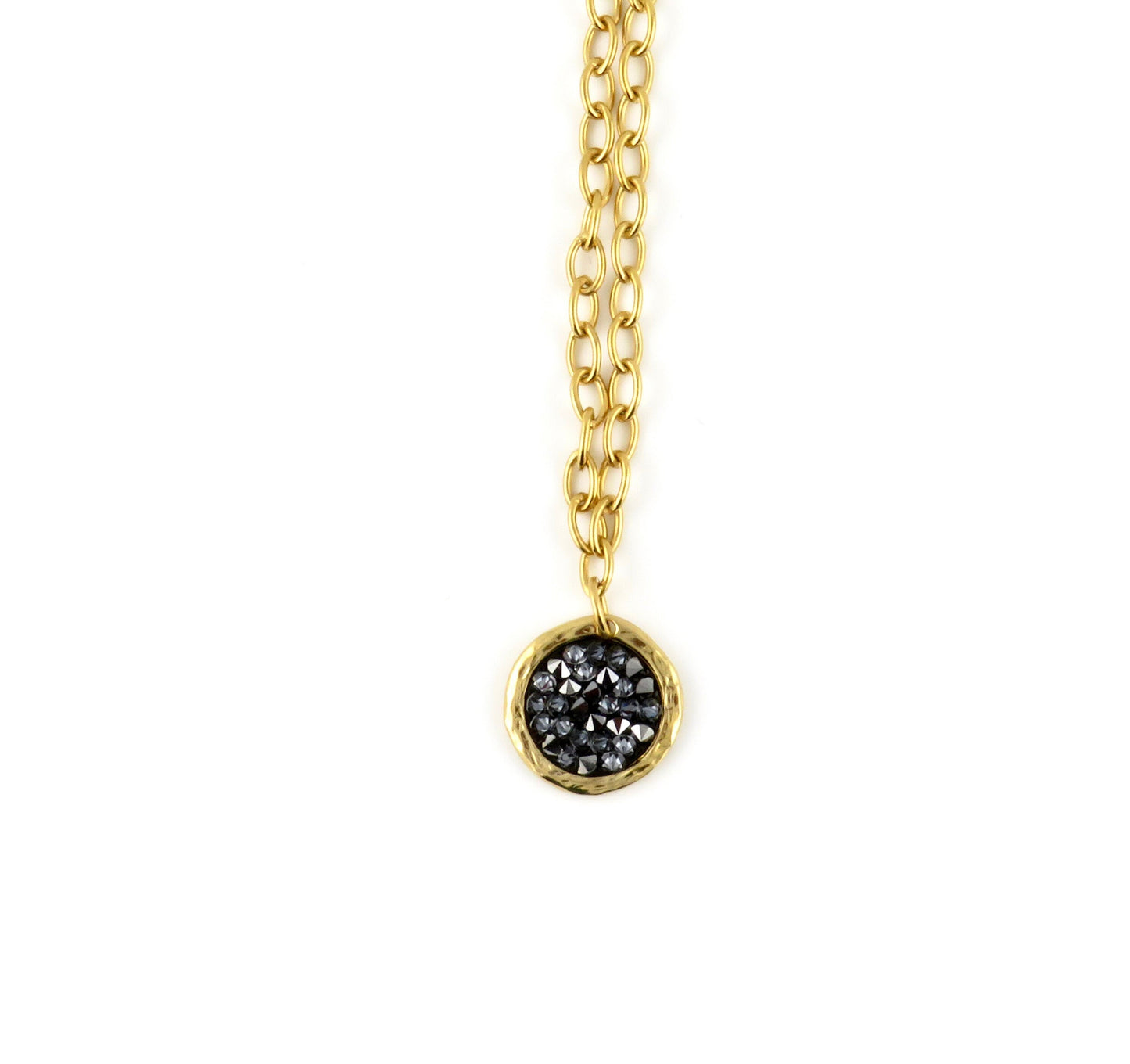 Gold Sparkly Necklace | Multi Crystal Gold Necklace | Gold Gray Crystal Pendant | Multi Sparkles Gold Pendant | Shiny Black Crystal Necklace