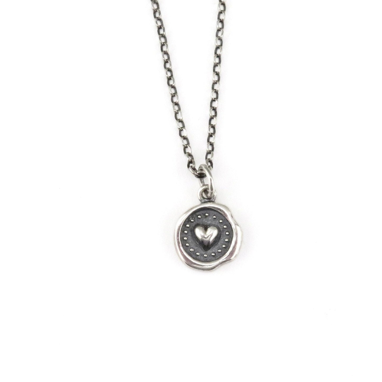 Sterling Heart Necklace | Heart Wax Seal Necklace | Unique Silver Heart Pendant | Love Stamp Necklace | Seal of Love Necklace |Stamped Heart