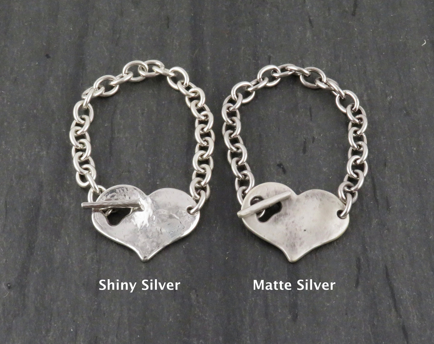 Hammered Silver Heart Bracelet | Chunky Heart Bracelet | Silver Heart Bracelet | Toggle Clasp Heart Bracelet | Unique Heart Bracelet