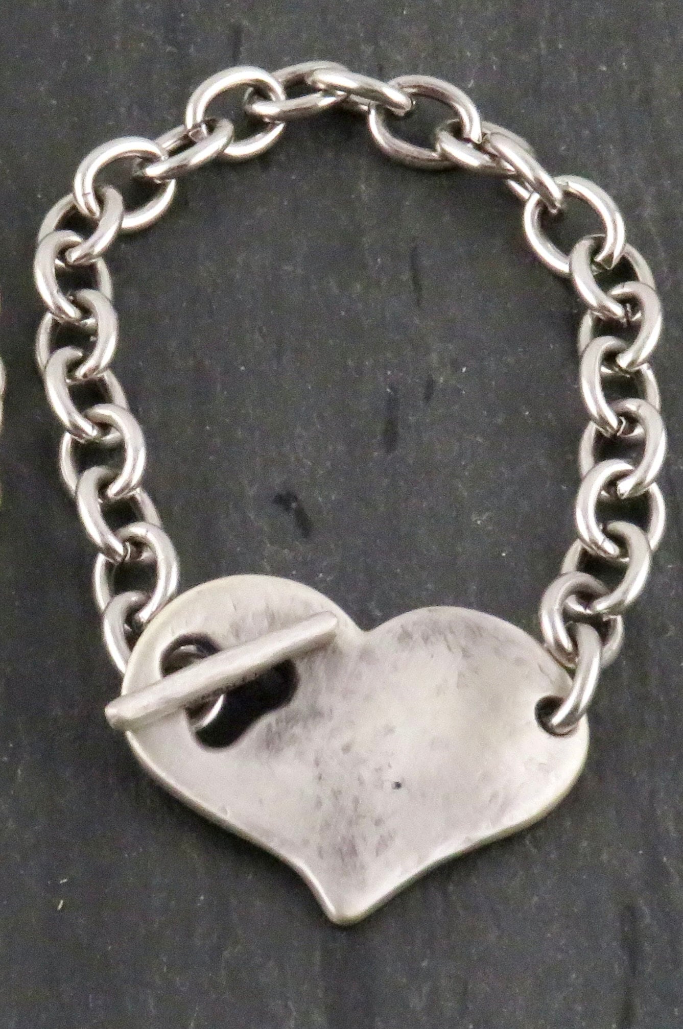 Hammered Silver Heart Bracelet | Chunky Heart Bracelet | Silver Heart Bracelet | Toggle Clasp Heart Bracelet | Unique Heart Bracelet