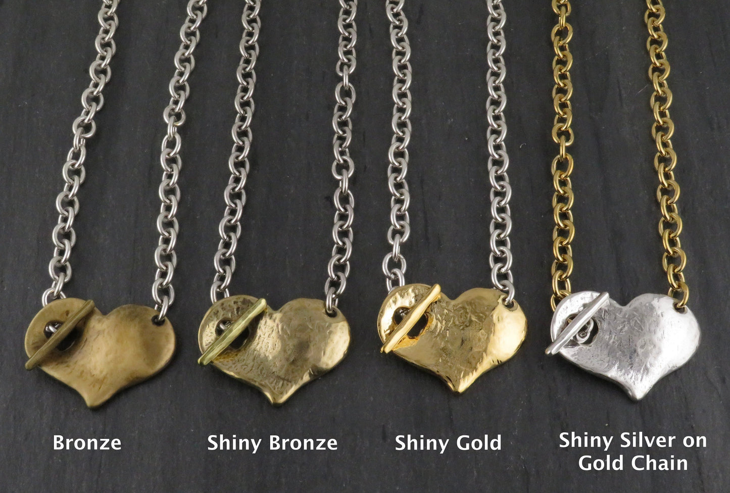 Two Tone Heart Necklace | Hammered Heart Necklace | Chunky Heart Necklace | Mixed Metal Necklace | Front Toggle Necklace | Unique Heart