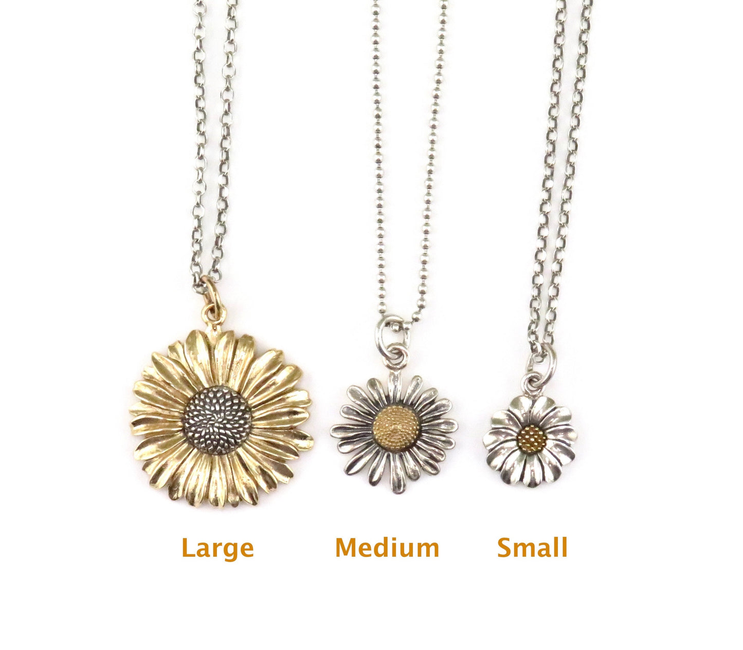 Two Tone Daisy Necklace | Gold Silver Flower Necklace | Mixed Metal Necklace | Bronze Daisy Necklace | Gold Daisy Pendant | Floral Necklace