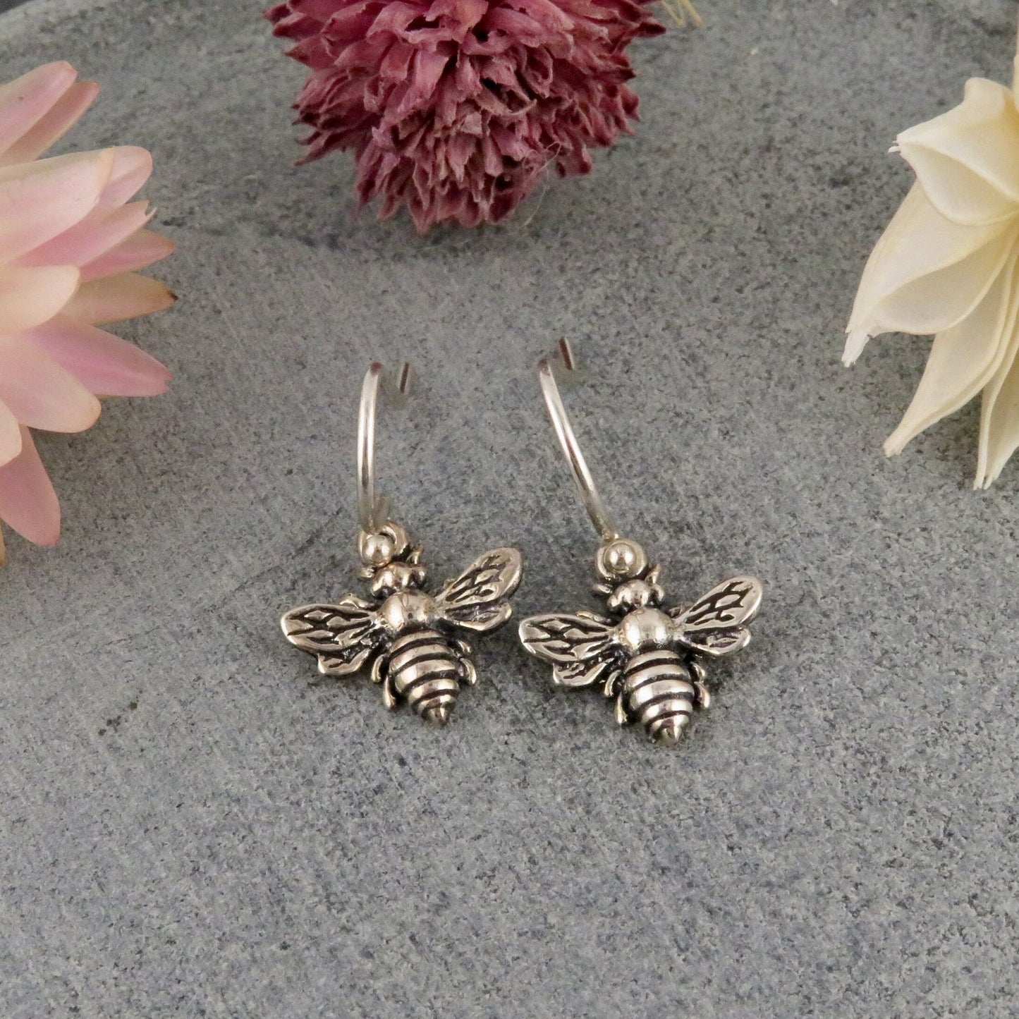 Sterling Bee Earrings | Silver Bumble Bee Earrings | Silver Bee Pendant Earrings | Simple Bee Earrings | Sterling Silver Bee Earrings