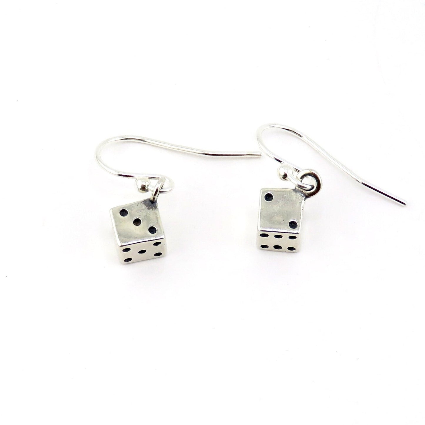 Sterling Dice Earrings | Silver Dice Pendant | Sterling Game Dice Earrings | Silver 3D Dice Earrings | Square Silver Dice Earrings