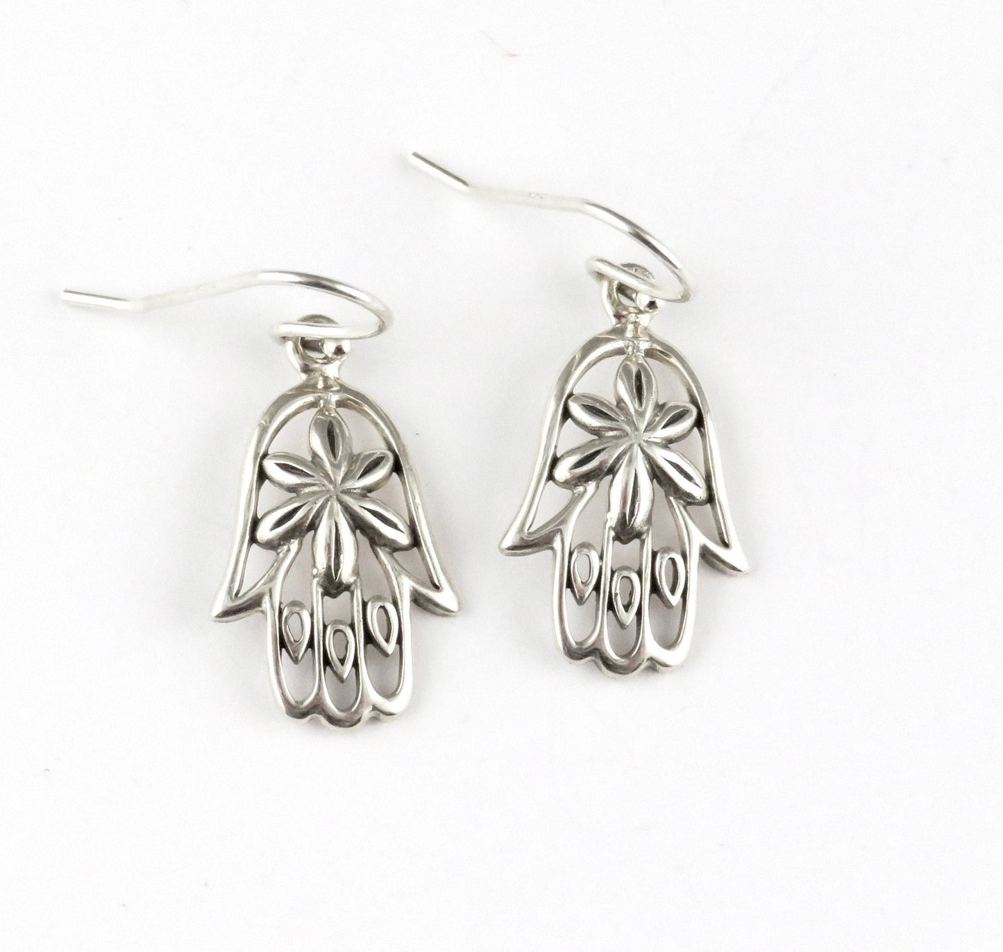 Hamsa Earrings, Silver Hamsa Earrings, Hand Earrings, Spiritual Earrings, Floral Hamsa Earrings, Bat Mitzvah Gift, Silver Hand Earrings