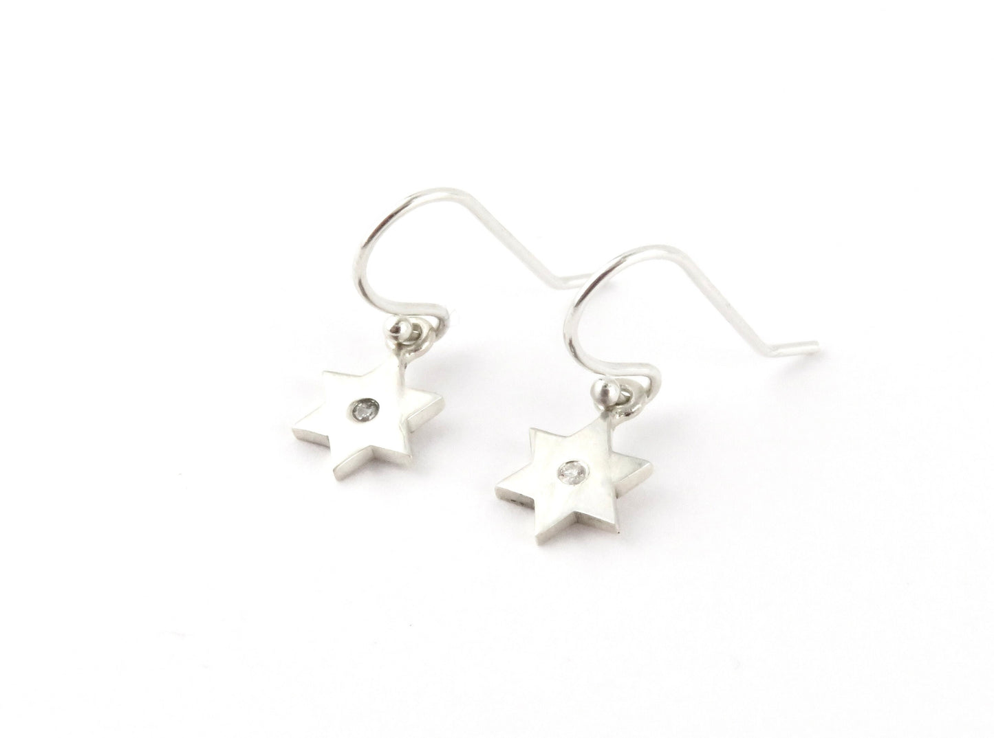 Jewish Star Earrings, Star Of David Earrings, Sterling Silver Stars, Silver Diamond Earrings, Magen David Earrings, Silver Jewish Star