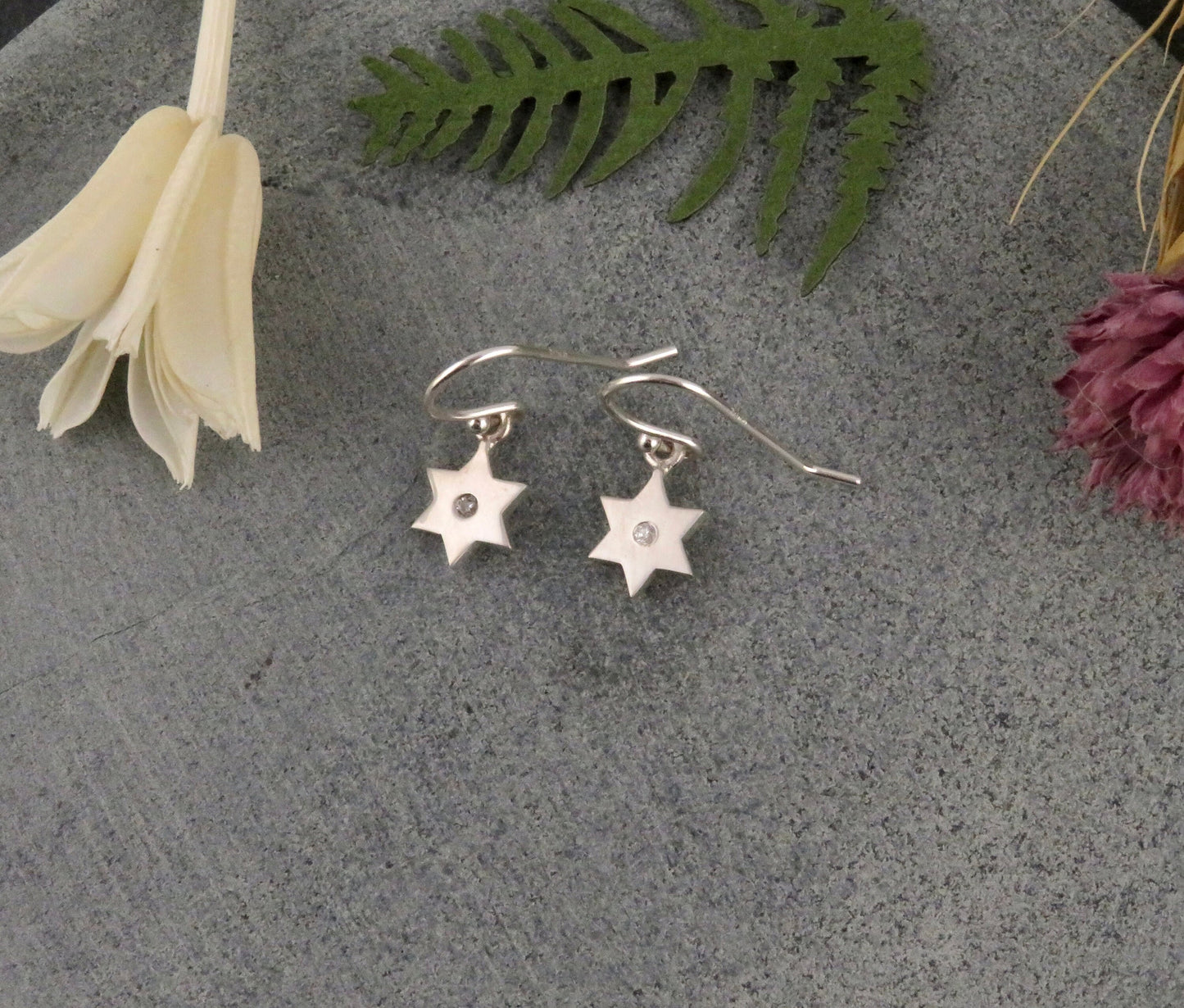 Jewish Star Earrings, Star Of David Earrings, Sterling Silver Stars, Silver Diamond Earrings, Magen David Earrings, Silver Jewish Star