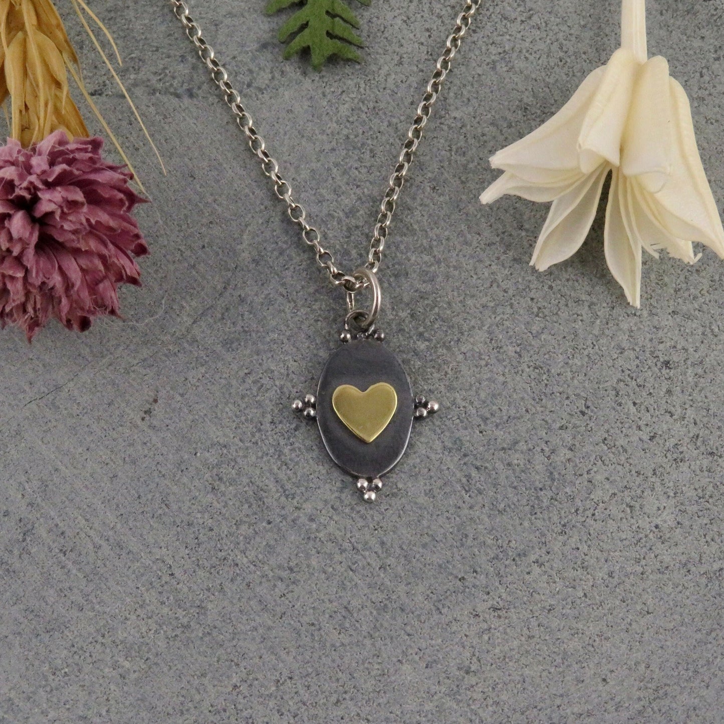 Two Tone Baroque Heart Necklace | Silver Gold Heart Pendant Necklace | Sterling Mixed Metal Heart Necklace | Romantic Heart Pendant Gold