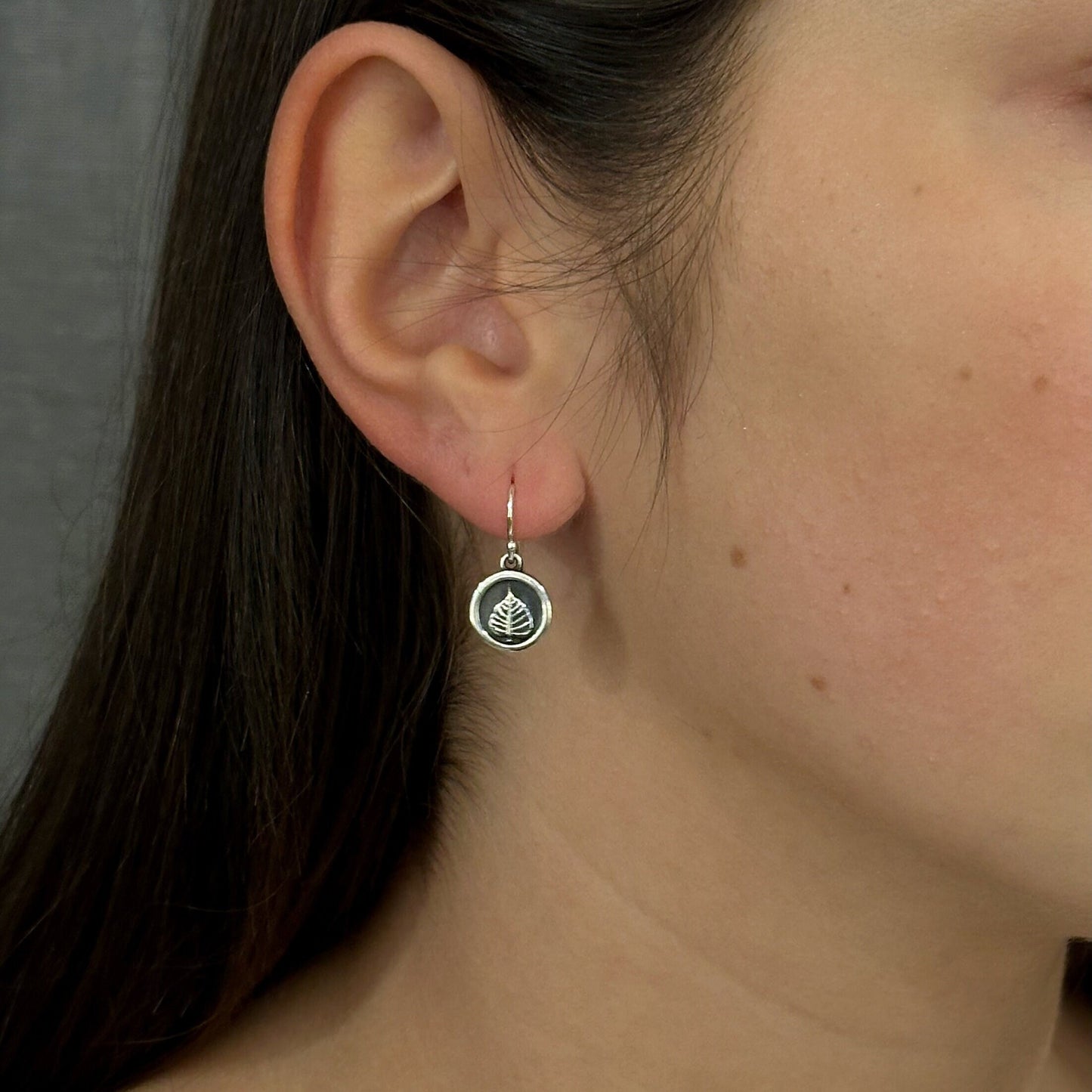 Sterling Leaf Earrings | Silver Nature Earrings | Sterling Silver Leaves Earrings | Round Nature Earrings | Sterling Framed Leaf Earrings