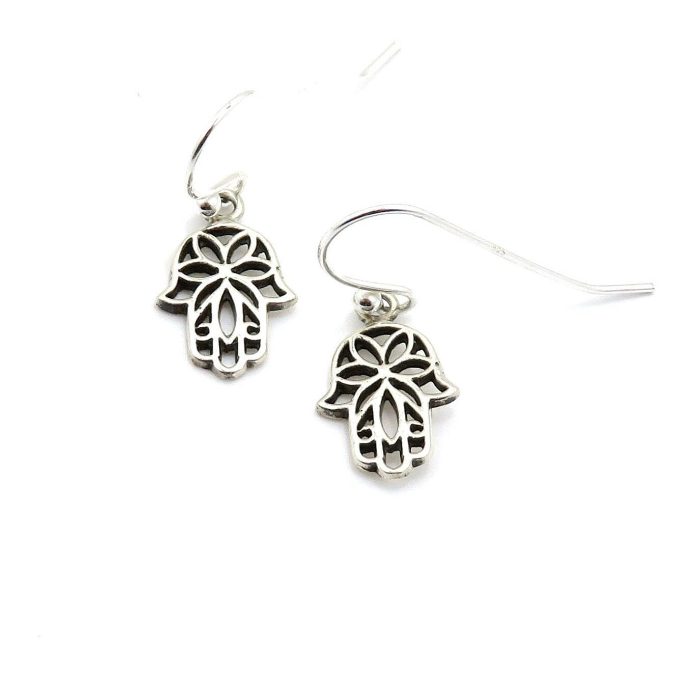 Sterling Hamsa Earrings, Silver Hand Earrings, Unique Hamsa Earrings, Floral Hamsa Earrings, Bat Mitzvah Gift, Judaic Earrings