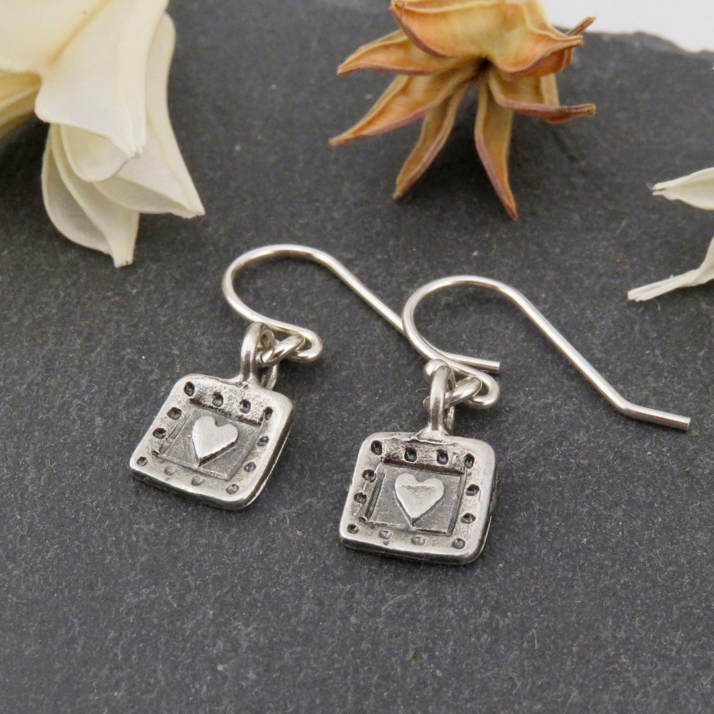 Sterling Heart Earrings, Silver Heart Earrings, Simple Heart Earrings, Minimal Heart Earrings, Heart Stamp Earrings, Girl's Heart Earrings