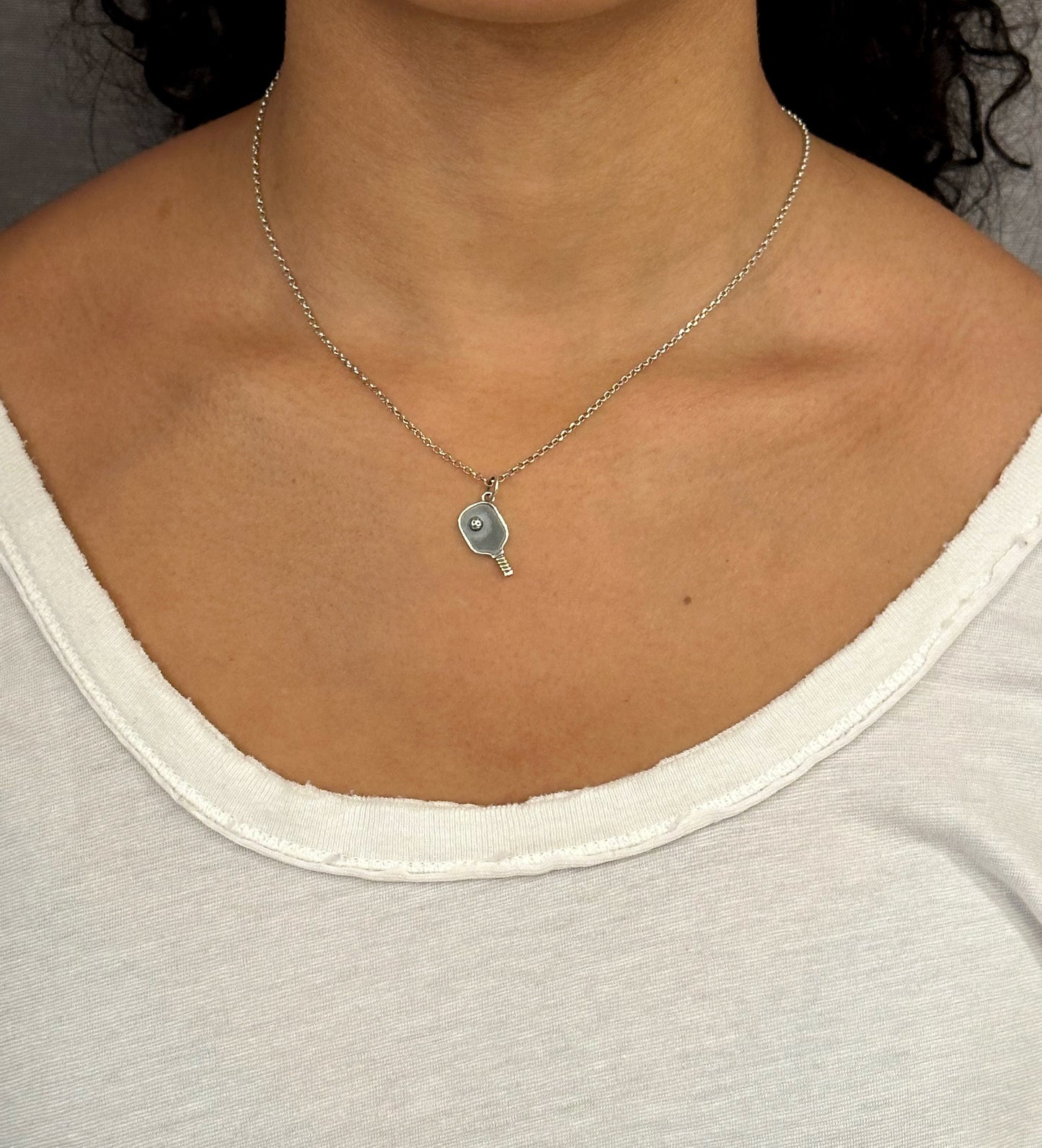 Pickleball Necklace | Sterling Pickleball Pendant | Silver Pickleball Charm Necklace | Pickle Ball Racquet Pendant | Pickleball Lover Gift