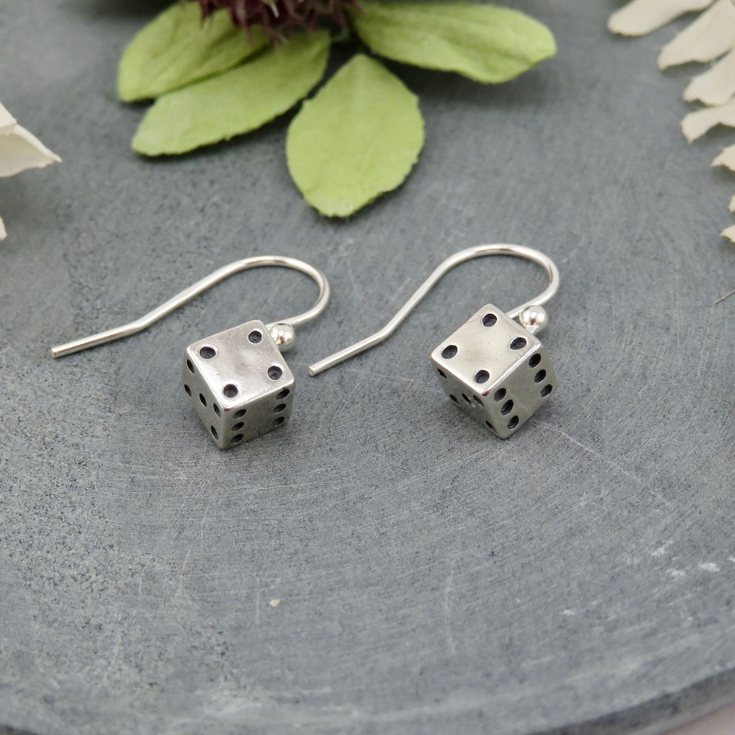 Sterling Dice Earrings | Silver Dice Pendant | Sterling Game Dice Earrings | Silver 3D Dice Earrings | Square Silver Dice Earrings