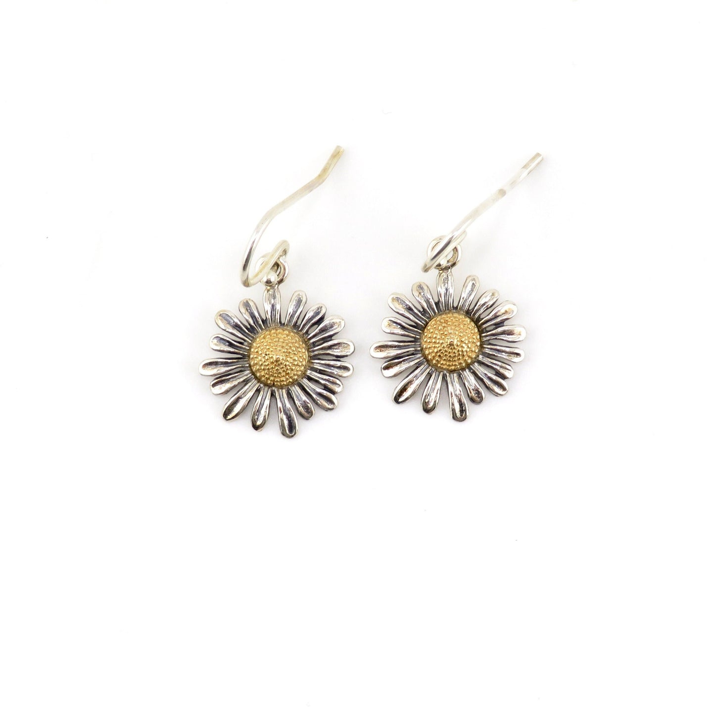 Sterling Daisy Earrings | Two Tone Daisy Earrings | Gold Silver Flower Earrings | Mixed Metal Daisy Earrings | Gold Silver Daisy Earrings