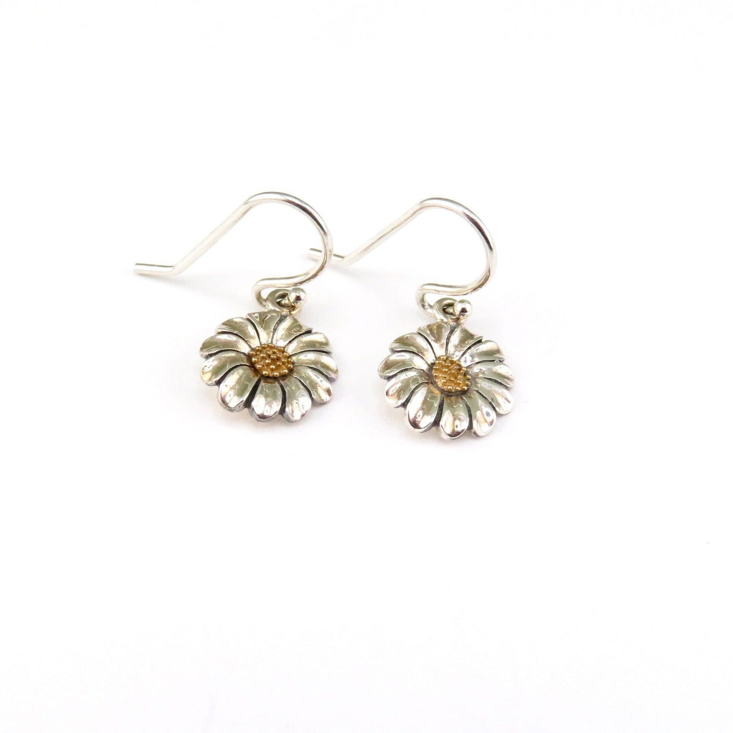 Sterling Small Daisy Earrings | Two Tone Daisy Earrings | Gold Silver Flower Earrings | Mixed Metal Daisy Earrings | Gold Silver Daisies