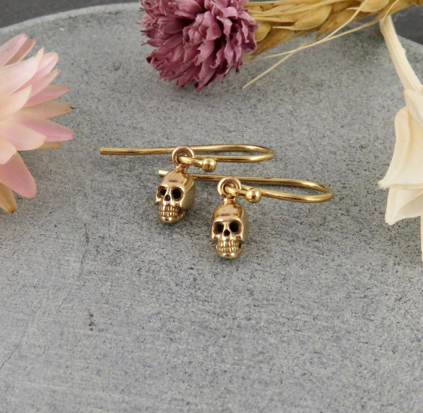 Small Skull Earrings | Gold Skull Earrings | Mini Gold Skull Earrings | Tiny Bronze Skull Earrings | 3D Skull Earring | Bronze Skull Earring