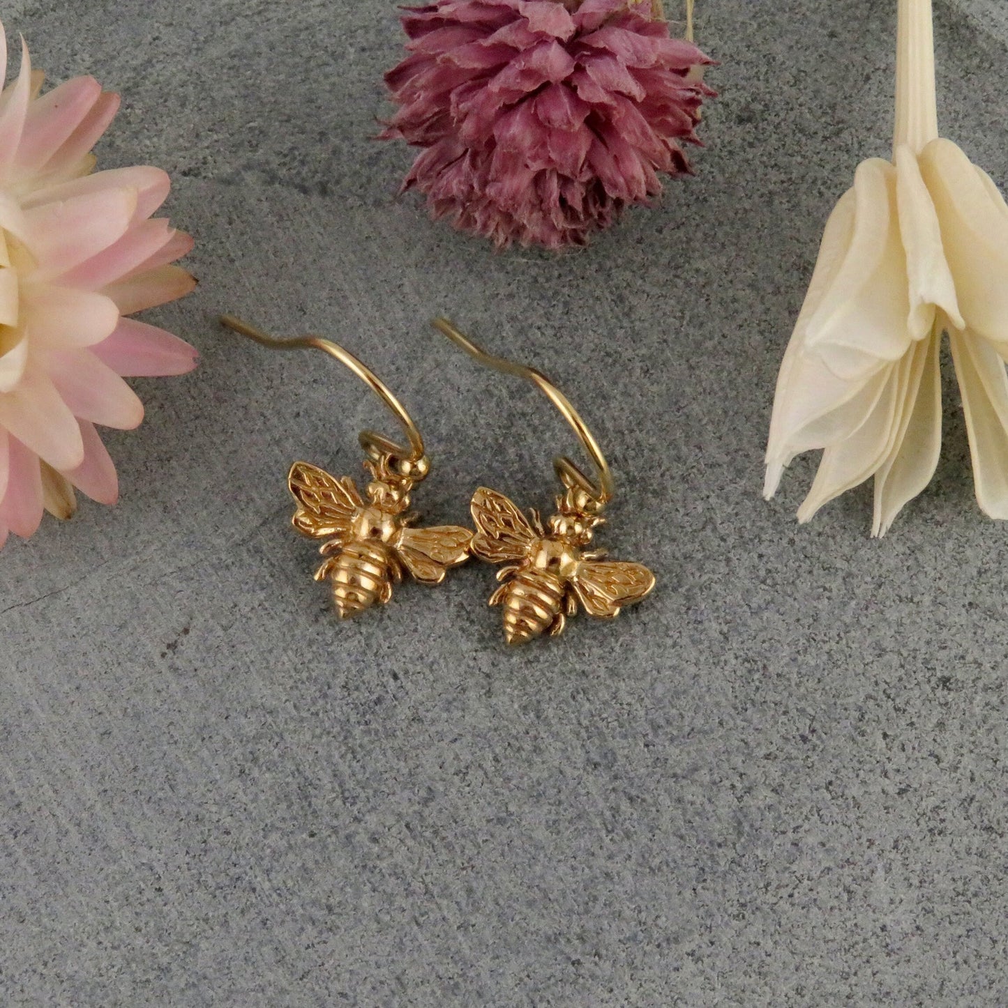 Gold Bee Earrings | Bronze Bumble Bee Earrings | Gold Bee Pendant Earrings | Simple Bee Earrings | Bee Lover Earrings | Gold Bee Jewelry