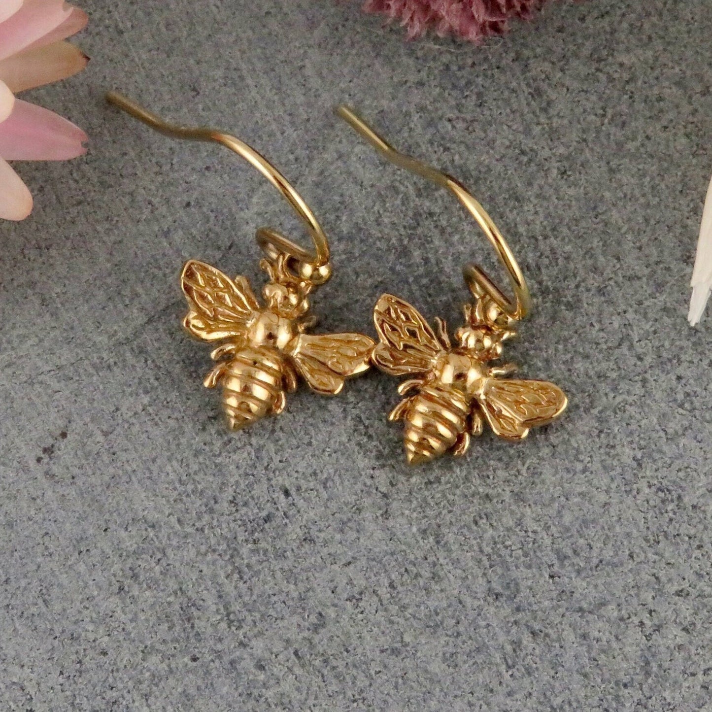 Gold Bee Earrings | Bronze Bumble Bee Earrings | Gold Bee Pendant Earrings | Simple Bee Earrings | Bee Lover Earrings | Gold Bee Jewelry