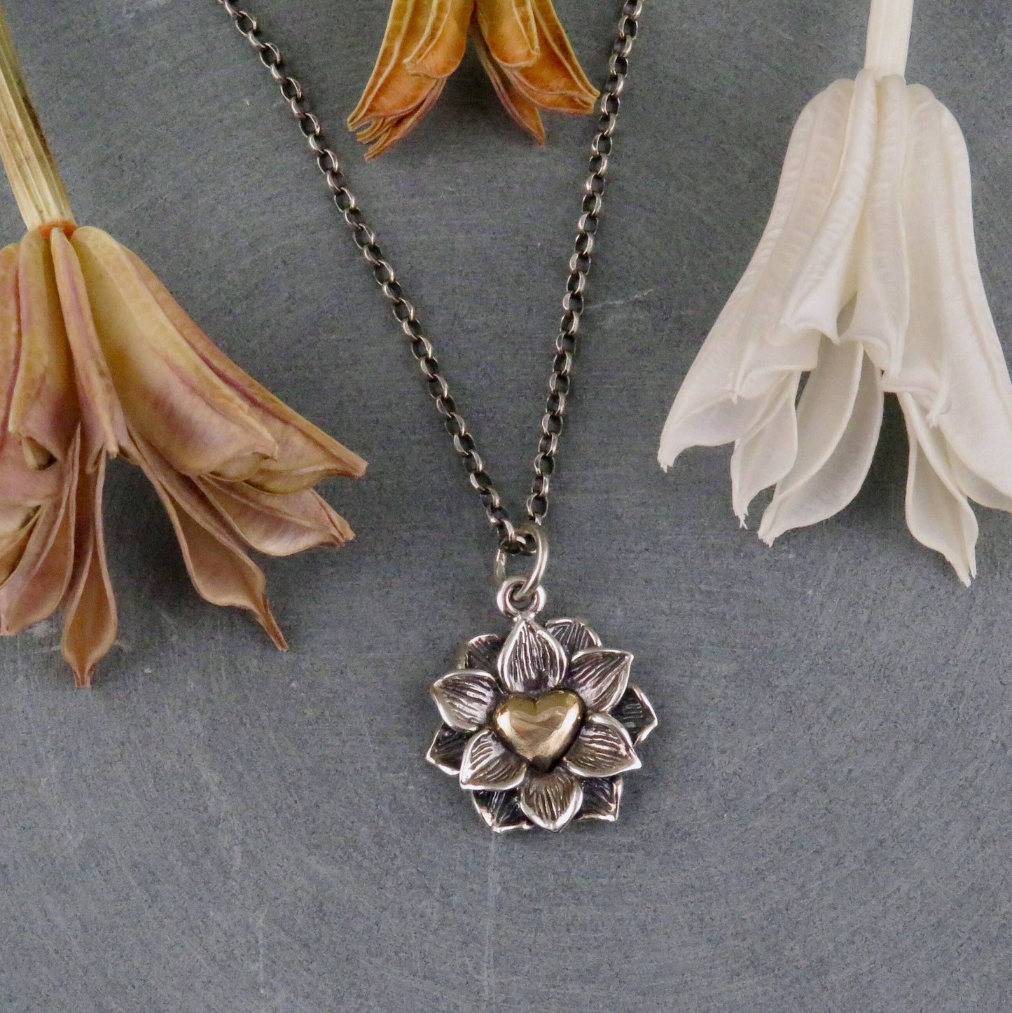Heart in Lotus Necklace