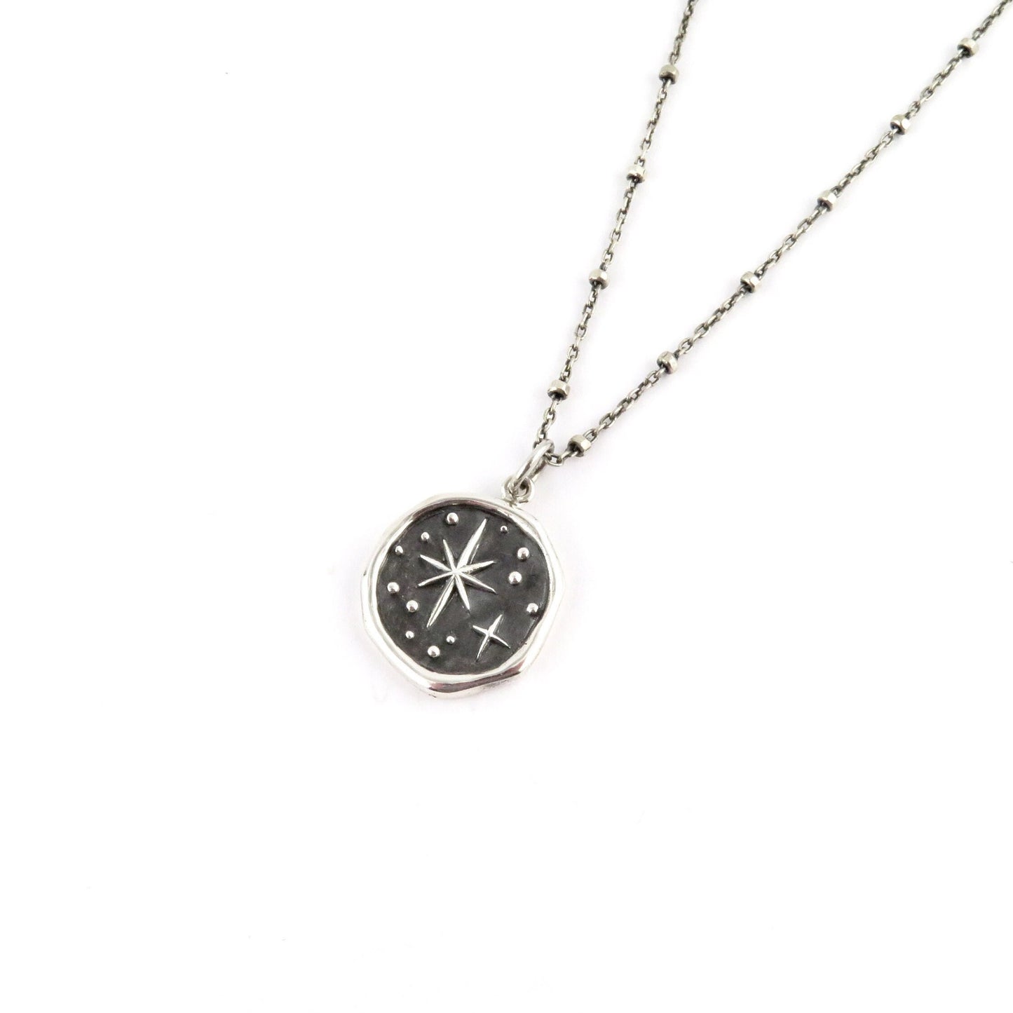 Sterling North Star Necklace | Silver Star Pendant | Celestial Medallion | Imprint Star Pendant | Wax Seal North Star Pendant | N. Star Disc