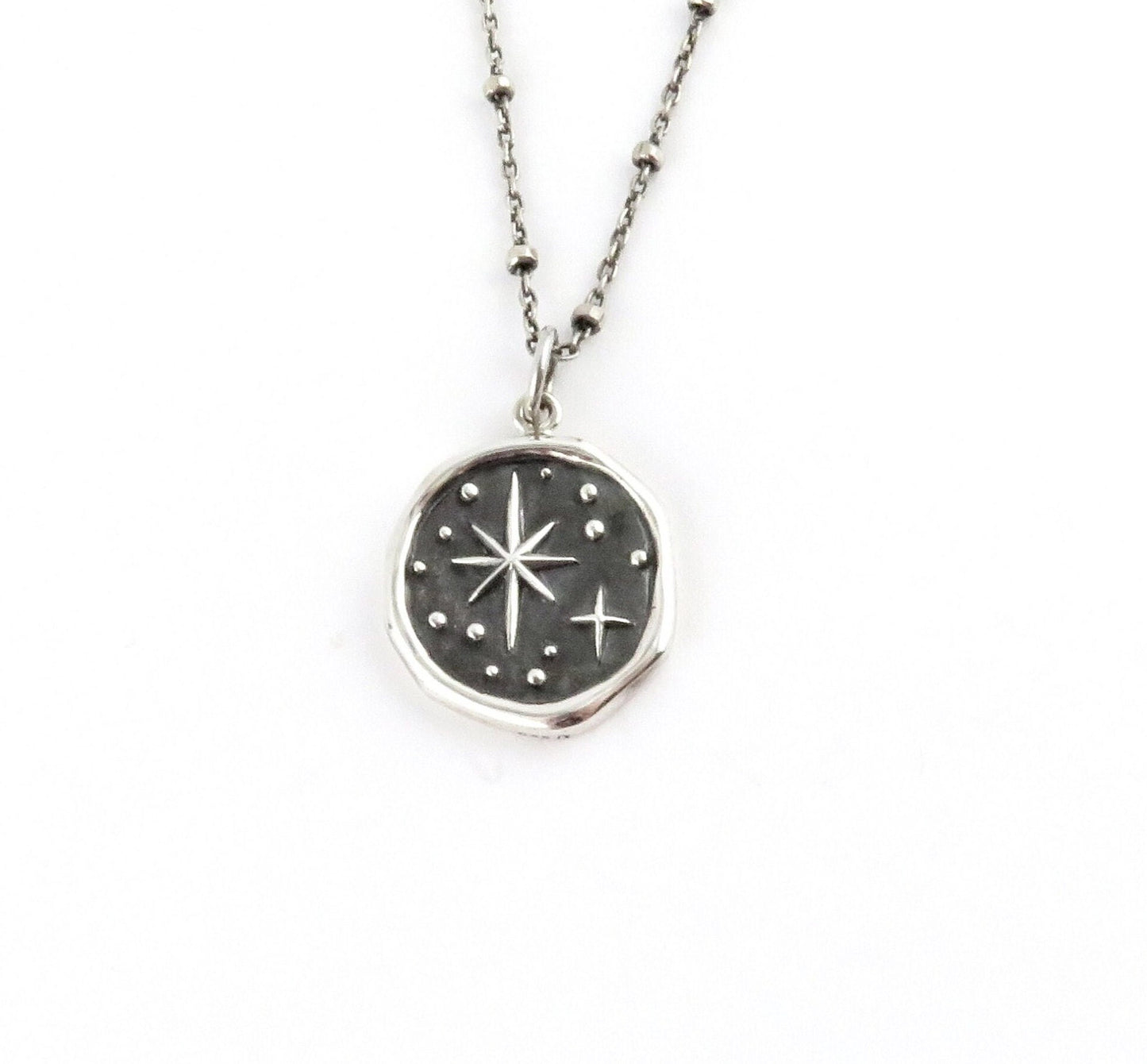Sterling North Star Necklace | Silver Star Pendant | Celestial Medallion | Imprint Star Pendant | Wax Seal North Star Pendant | N. Star Disc