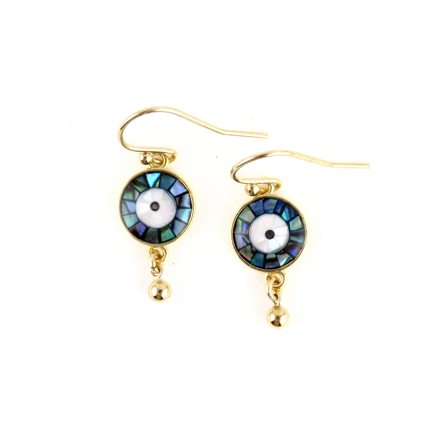 Gold Evil Eye Earrings | Pearl Eye Earrings | Mosaic Abalone Eye Earrings | Abalone Eyes | Evil Eye Pearl Earrings | Gold Eye Drop Earrings