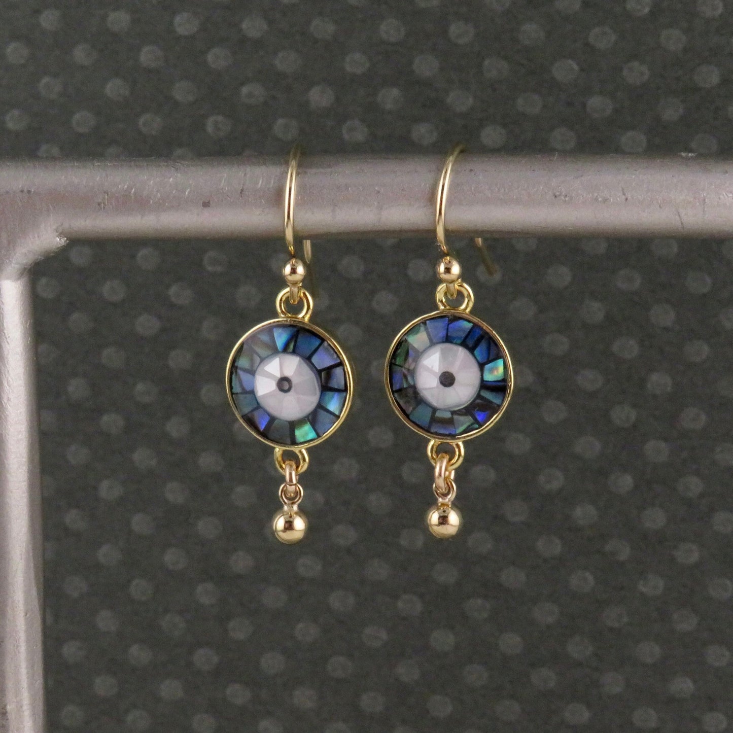 Gold Evil Eye Earrings | Pearl Eye Earrings | Mosaic Abalone Eye Earrings | Abalone Eyes | Evil Eye Pearl Earrings | Gold Eye Drop Earrings