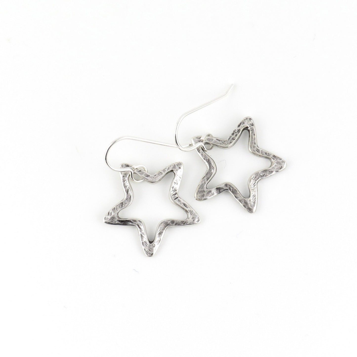 Silver Star Earrings | Outline Star Earrings | Artisan Star Earrings | Hammered Star Earrings | Brushed Matte Silver Star Earrings